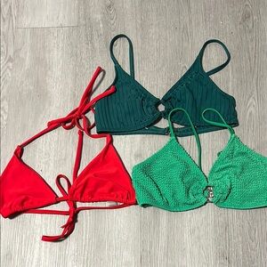 Red and Green Bikini Tops Set